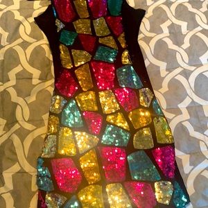 Multi colored sequence fitted dress